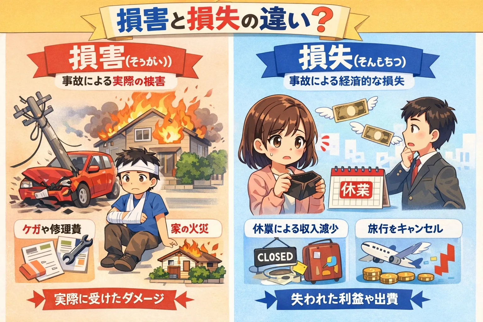 保険の世界では、「損害」と「損失」は言葉だけでなく、その意味...